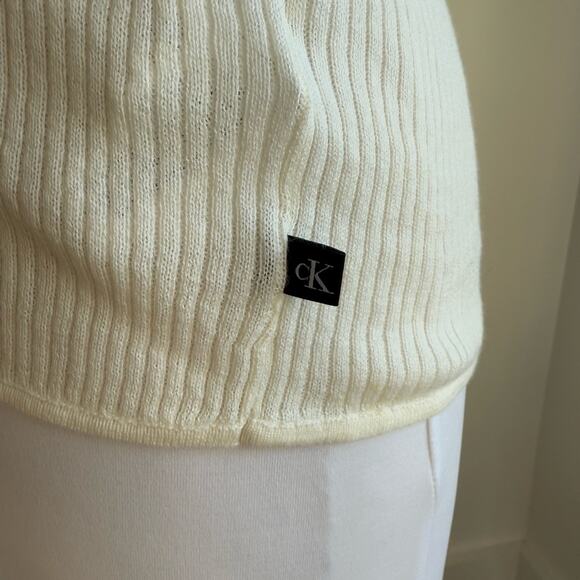 CALVIN KLEIN CREAM RIBBED SMOOTH COTTON SWEATER TANK TOP LARGE SP4O583222 - Picture 6 of 10